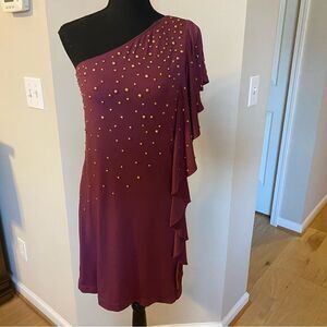 Halston Heritage purple jewelled asymmetrical one shoulder purple dress size 6